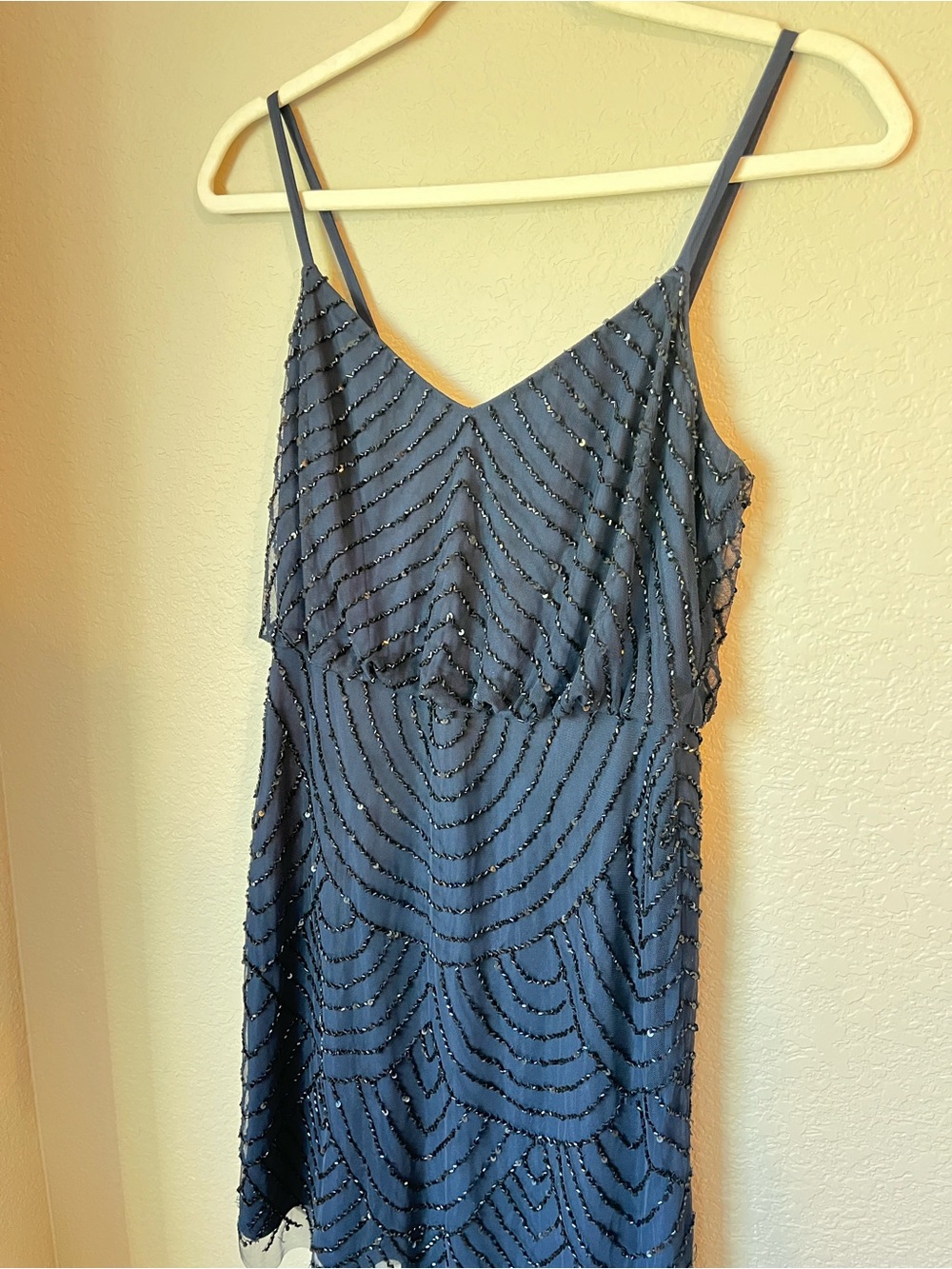 Adrianna Papell Navy Sequin Beaded Mini Cocktail Dress Size 2